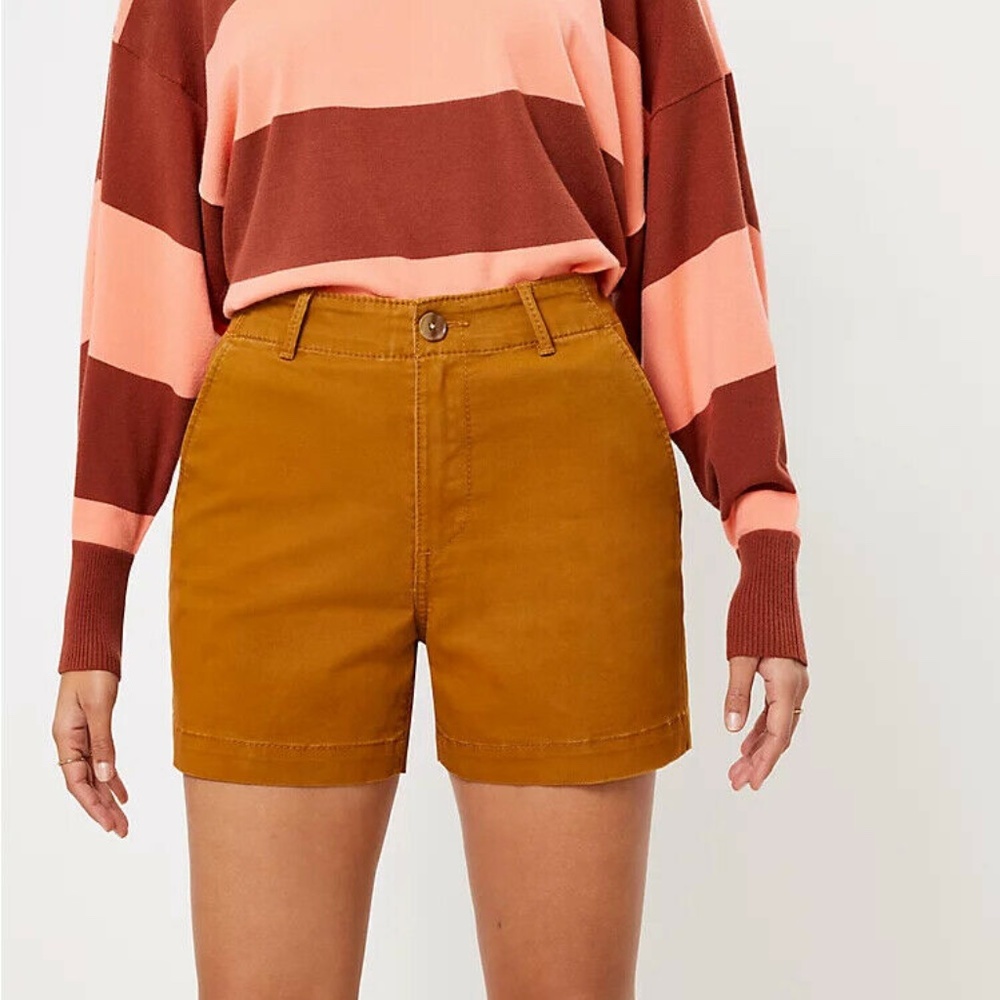 Ann Taylor Loft Women's Curvy Washed Twill Shorts Bronze Brown High Rise